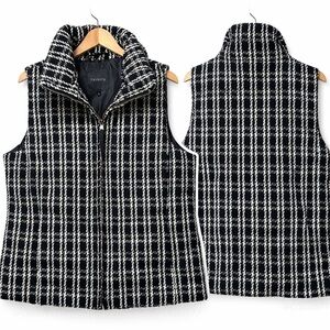 Talbots Black White Plaid Puffer Vest Quilted Zip Front Preppy Classic Women XL